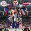 Lionel Messi Career Tribute Multi-Color T-Shirt featuring photo montages of his team kits, World Cup trophy, and G.O.A.T text.