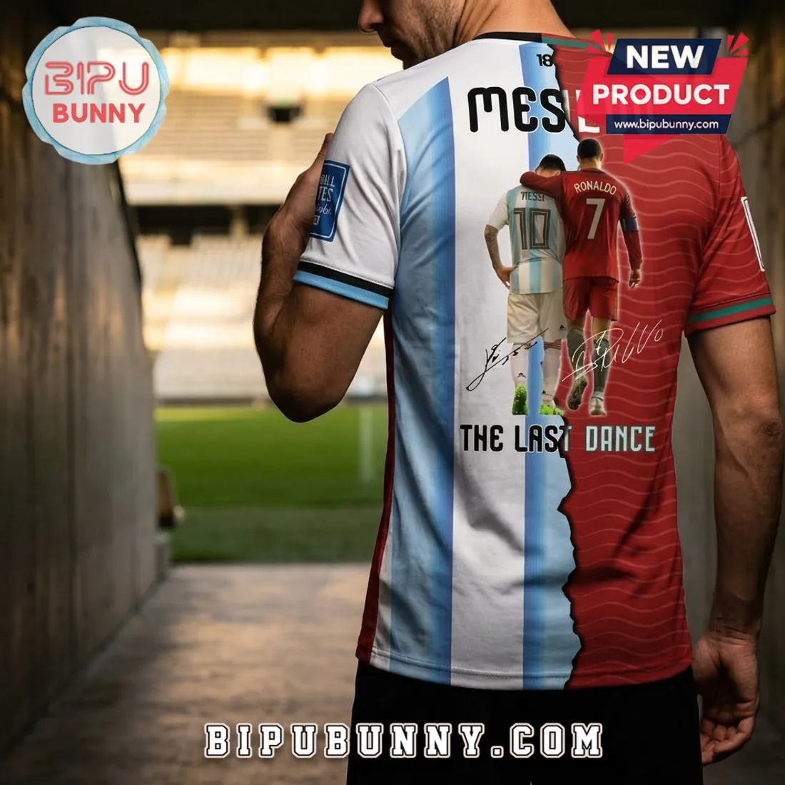 Lionel Messi x Cristiano Ronaldo Split Jersey T-Shirt Lionel Messi x Cristiano Ronaldo Split Jersey T-Shirt