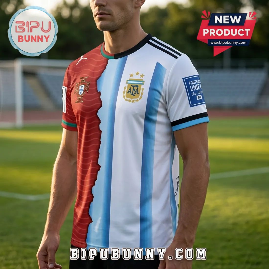 Lionel Messi x Cristiano Ronaldo Split Jersey T-Shirt Lionel Messi x Cristiano Ronaldo Split Jersey T-Shirt