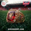 Liverpool FC commemorative championship style gold ring with a large red center stone and gold Liver bird emblem.!