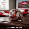 Liverpool FC championship style ring with red gemstone center, silver metal base, and engraved team logo and text.!