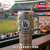 Los Angeles Dodgers engraved stainless steel Yeti tumbler with blue crystals, baseball motifs, and stadium imagery.!