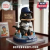 Los Angeles Dodgers Godzilla Minus Zero sculpted figurine wearing a blue team cap and white jersey on a stadium base.