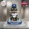 Los Angeles Dodgers Godzilla Minus Zero Sculpted Figurine wearing a Dodgers cap and jersey holding a baseball bat.