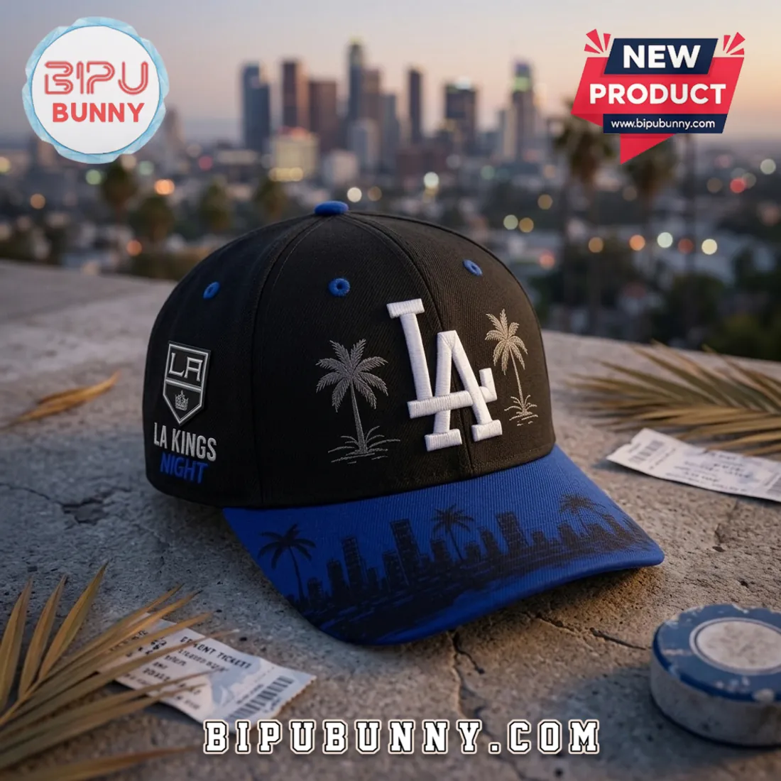 Los Angeles Dodgers x Los Angeles Kings Black Adjustable Cap Los Angeles Dodgers x Los Angeles Kings Black Adjustable Cap