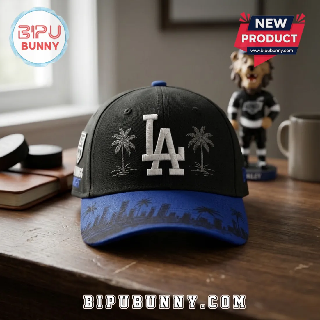 Los Angeles Dodgers x Los Angeles Kings Black Adjustable Cap Los Angeles Dodgers x Los Angeles Kings Black Adjustable Cap