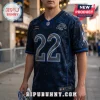 Los Angeles Rams Blake Corum Midnight Mode Jersey featuring dark blue camouflage patterns, number 22, and NFL branding.
