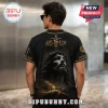 LSU Tigers Jesus Saved My Life baseball jersey with black fabric, gold trim, and religious graphic on the back.