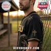 LSU Tigers Jesus Saved My Life baseball jersey in black with gold trim, featuring Christian iconography and gold lettering.