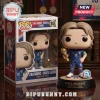 Funko Pop Luka Modric figure wearing a Croatia jersey, holding a gold trophy on a black base with a soccer ball.!