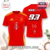 Marc Marquez Spain National Team Red Football Jersey featuring number 93, ant graphic, and team crest on vibrant red fabric.