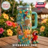 Margaritaville 3D Embossed 40oz Handle Tumbler with tropical parrot, flip-flop, and hibiscus flower relief designs.