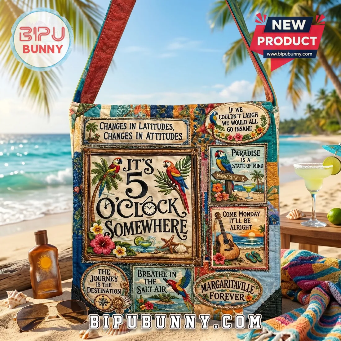 Margaritaville It’s 5 O’Clock Somewhere Quilted Tote Bag Margaritaville It’s 5 O’Clock Somewhere Quilted Tote Bag