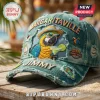 Margaritaville Jimmy Parrot Premium Embroidered Distressed Cap in teal with tropical bird, margarita, and patches.