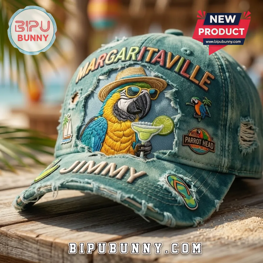 Margaritaville Jimmy Parrot Premium Embroidered Distressed Cap Margaritaville Jimmy Parrot Premium Embroidered Distressed Cap