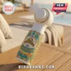 Margaritaville Parrothead LED handheld fan featuring gold filigree and tropical beach artwork on a white plastic body.