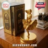 Gold-toned Marilyn Monroe statue standing on a round base next to a matching black and gold commemorative display box.!