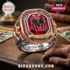 Marvel Spider-Man 64th Anniversary Ring featuring a red gem, central spider icon, and metallic superhero engravings.