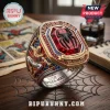 Marvel Spider-Man 64th Anniversary ring featuring a red gemstone, black spider emblem, and engraved gold band details.