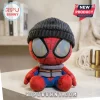 Marvel Spider-Man Winter Beanie Plush Toy featuring a red spider suit, charcoal gray knit hat, and shimmering eyes.