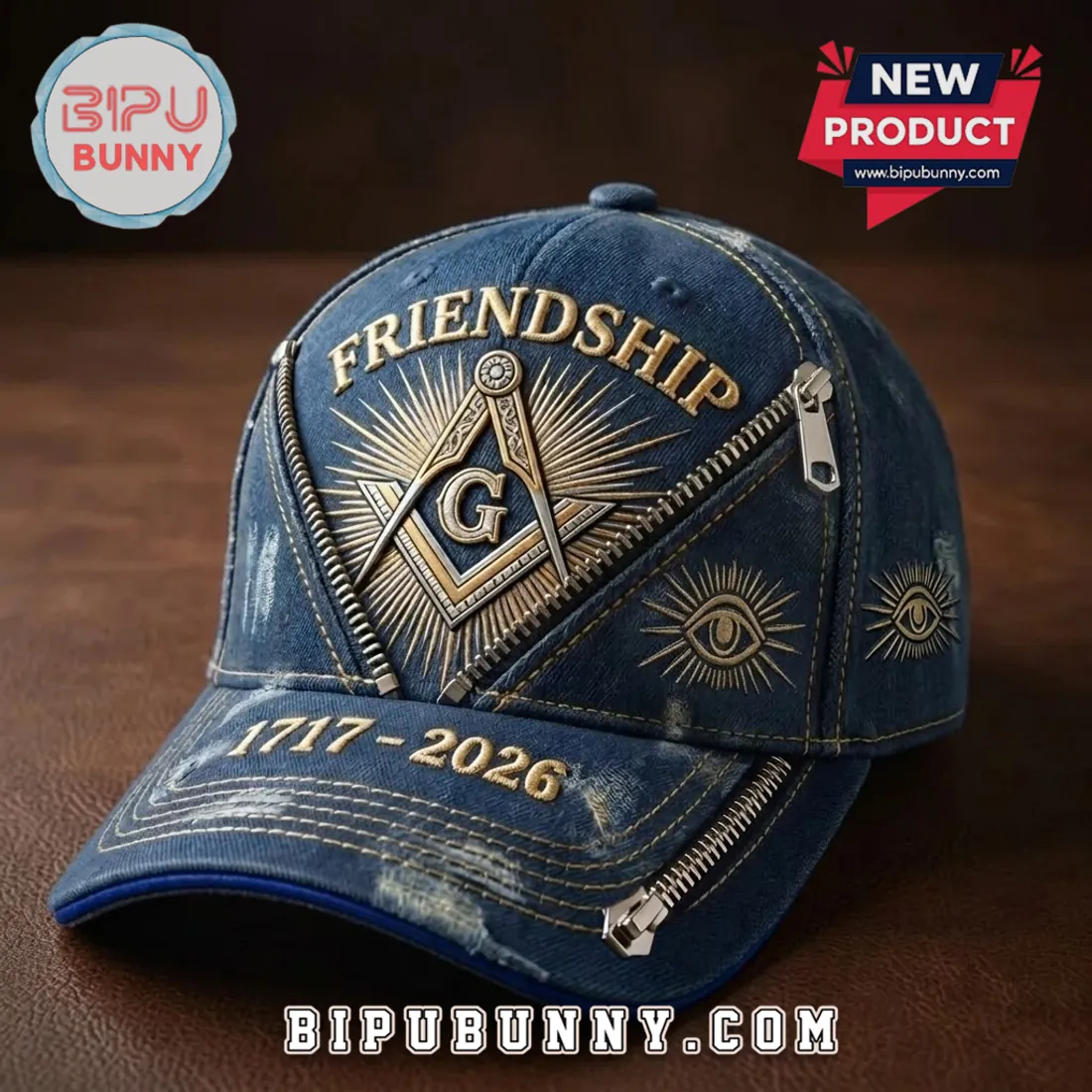 Masonic Friendship 1717-2026 Distressed Denim Baseball Cap Masonic Friendship 1717-2026 Distressed Denim Baseball Cap