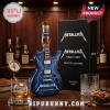 Metallica Ride the Lightning themed guitar-shaped whiskey bottle with blue electric bolt design and matching gift box.!