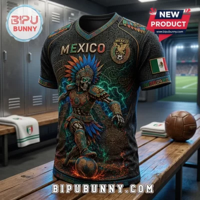 Mexico National Football Team Aztec Skull V-Neck T-Shirt
