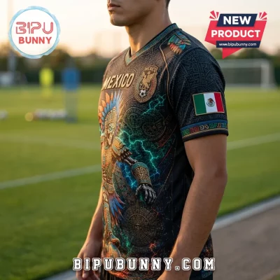 Mexico National Football Team Aztec Skull V-Neck T-Shirt