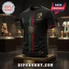 Black Mexico 2026 Aztec Legacy soccer jersey with green and red vertical patterns on a museum display pedestal.!