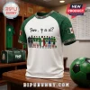 Mexico national football team graphic t-shirt with green sleeves, Aztec pattern trim, and text Pero, Y si sí on front.!