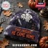Michael Myers Halloween Beanie Hat 2026 featuring a slasher print, haunted house, and the text The Night He Came Home.