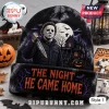 Michael Myers Halloween Beanie Hat 2026 featuring a slasher villain, haunted house, and The Night He Came Home text print.