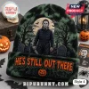 Michael Myers Halloween Beanie Hat 2026 featuring a green tie-dye knit design with a spooky graveyard and movie scene.