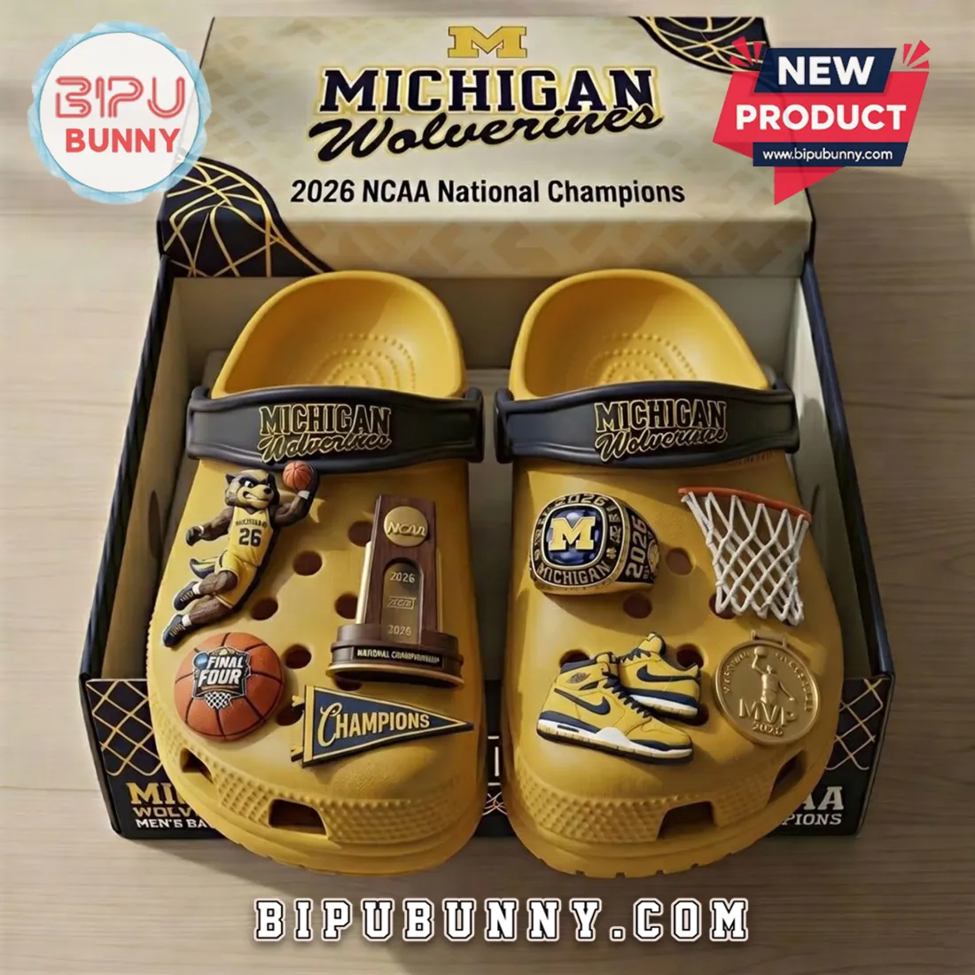 Michigan Wolverines 2026 National Champions Yellow Crocs With Charms Michigan Wolverines 2026 National Champions Yellow Crocs With Charms