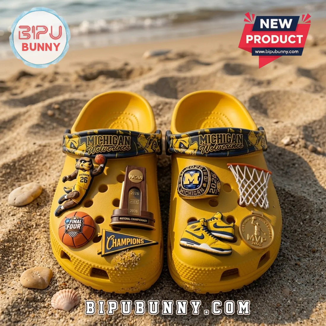 Michigan Wolverines 2026 National Champions Yellow Crocs With Charms Michigan Wolverines 2026 National Champions Yellow Crocs With Charms