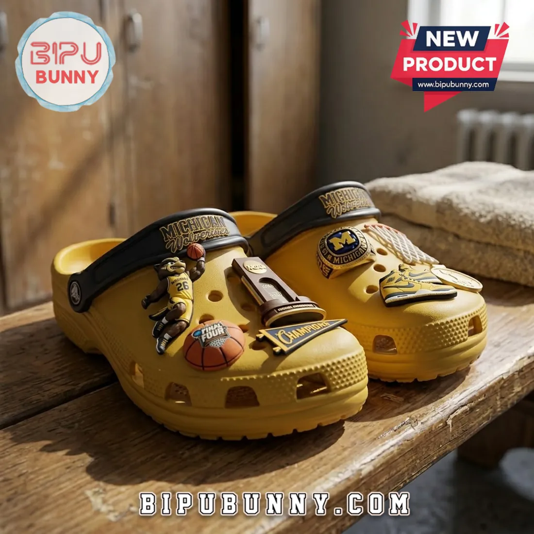 Michigan Wolverines 2026 National Champions Yellow Crocs With Charms Michigan Wolverines 2026 National Champions Yellow Crocs With Charms