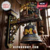Michigan Wolverines decorative wall bell with basketball motifs, NCAA trophy topper, and blue and yellow team colors.!