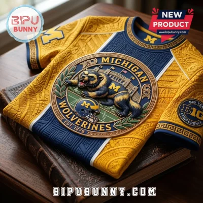 Michigan Wolverines Stadium Emblem Navy and Gold T-Shirt