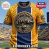 Michigan Wolverines football t-shirt in maize and blue with wolverine graphic, stadium background, and Big Ten branding.!