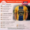 Michigan Wolverines crew neck t-shirt in yellow and blue with an illustrated wolverine mascot and stadium graphic.!