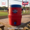 Red and blue plastic beverage cooler featuring the 2055 Philadelphia All Star Game baseball logo on a concrete bench.!