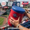 Red and blue plastic insulated water cooler featuring the 2026 Philadelphia All-Star Game logo held at a baseball stadium.!