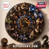 Mortal Kombat circular wall clock featuring character portraits, black clock hands, and central dragon logo on cream wall.!