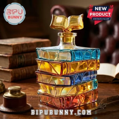 Multicolor Stacked Book Glass Whiskey Decanter