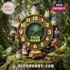 Studio Ghibli themed wooden wall clock featuring Totoro figures, Catbus, and character miniatures on a mossy background.!