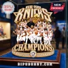 New York Knicks 3D gold championship trophy statue with team players on a blue velvet base and diamond-studded ring border.!