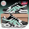 New York Liberty themed sneakers with teal, black, and white mesh patterns, featuring the team logo and white sole units.!