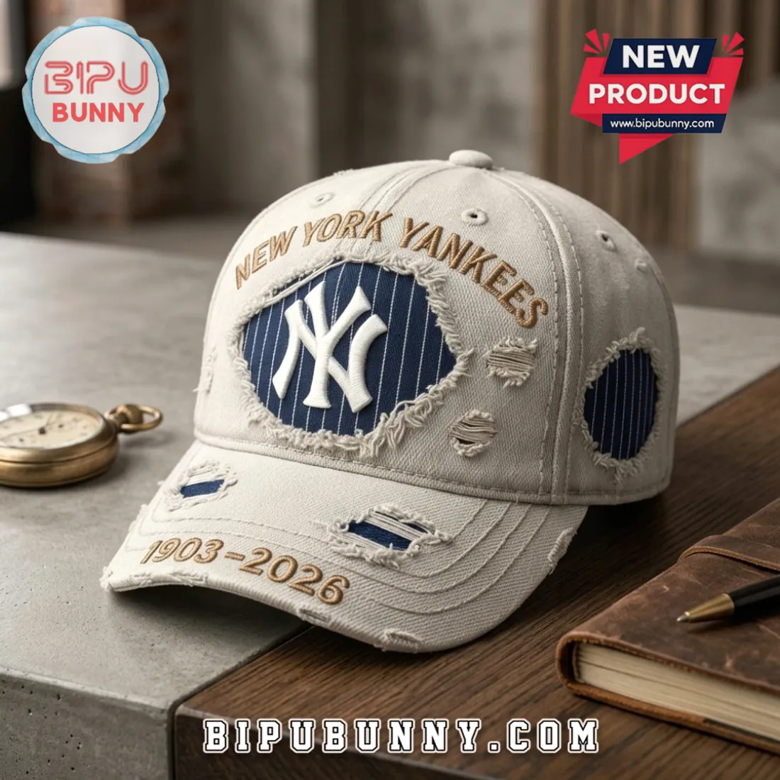 New York Yankees 1903-2026 Distressed Beige Baseball Cap New York Yankees 1903-2026 Distressed Beige Baseball Cap