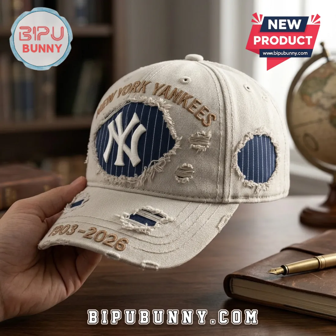 New York Yankees 1903-2026 Distressed Beige Baseball Cap New York Yankees 1903-2026 Distressed Beige Baseball Cap