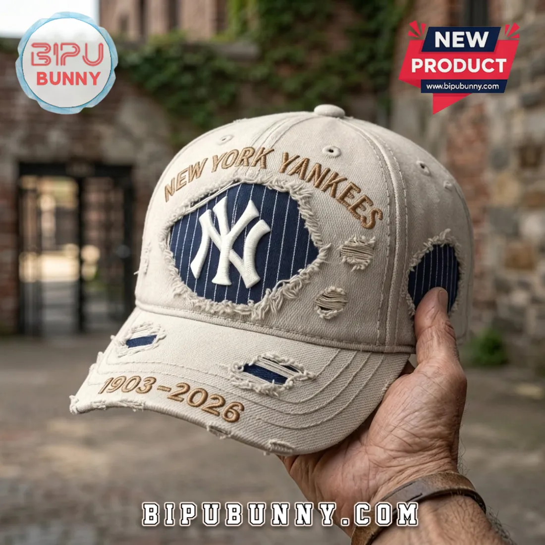 New York Yankees 1903-2026 Distressed Beige Baseball Cap New York Yankees 1903-2026 Distressed Beige Baseball Cap